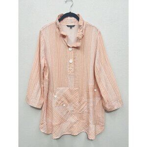 John Mark Womens Popover Tunic Top Small Peach Nylon Viscose Lagenlook Beach